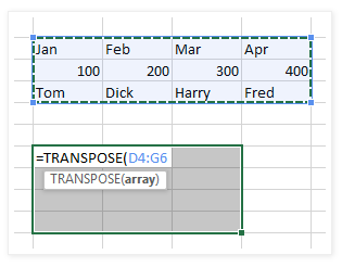Excel Transpose Example
