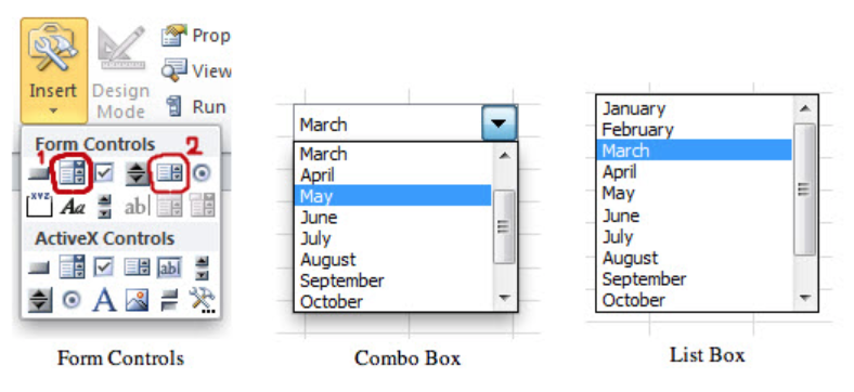 combo box and list box