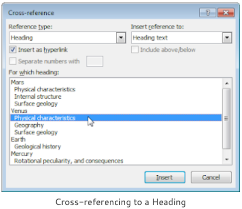 cross referencing to a heading