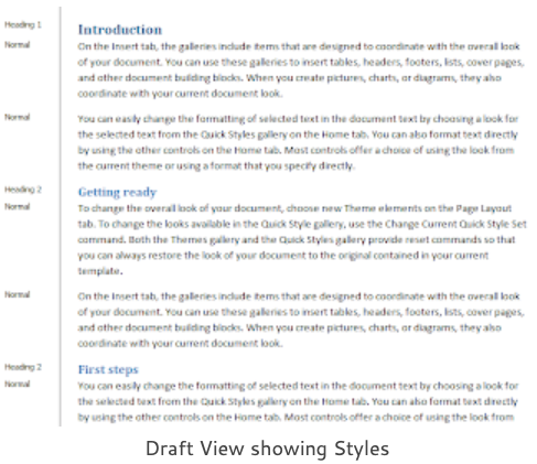 draft view showing styles