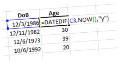 excel age from date of birth