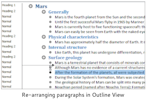 rearranging paragraphs in outline view