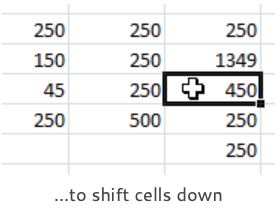 to shift cells down