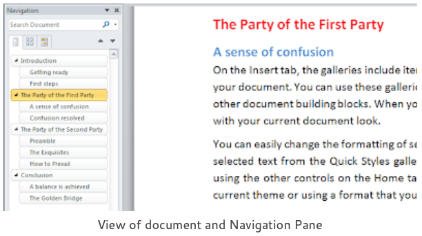 view of document and navigation pane