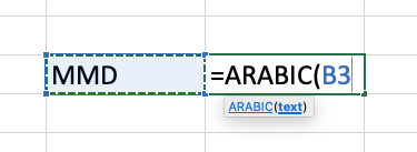 Excel ARABIC function